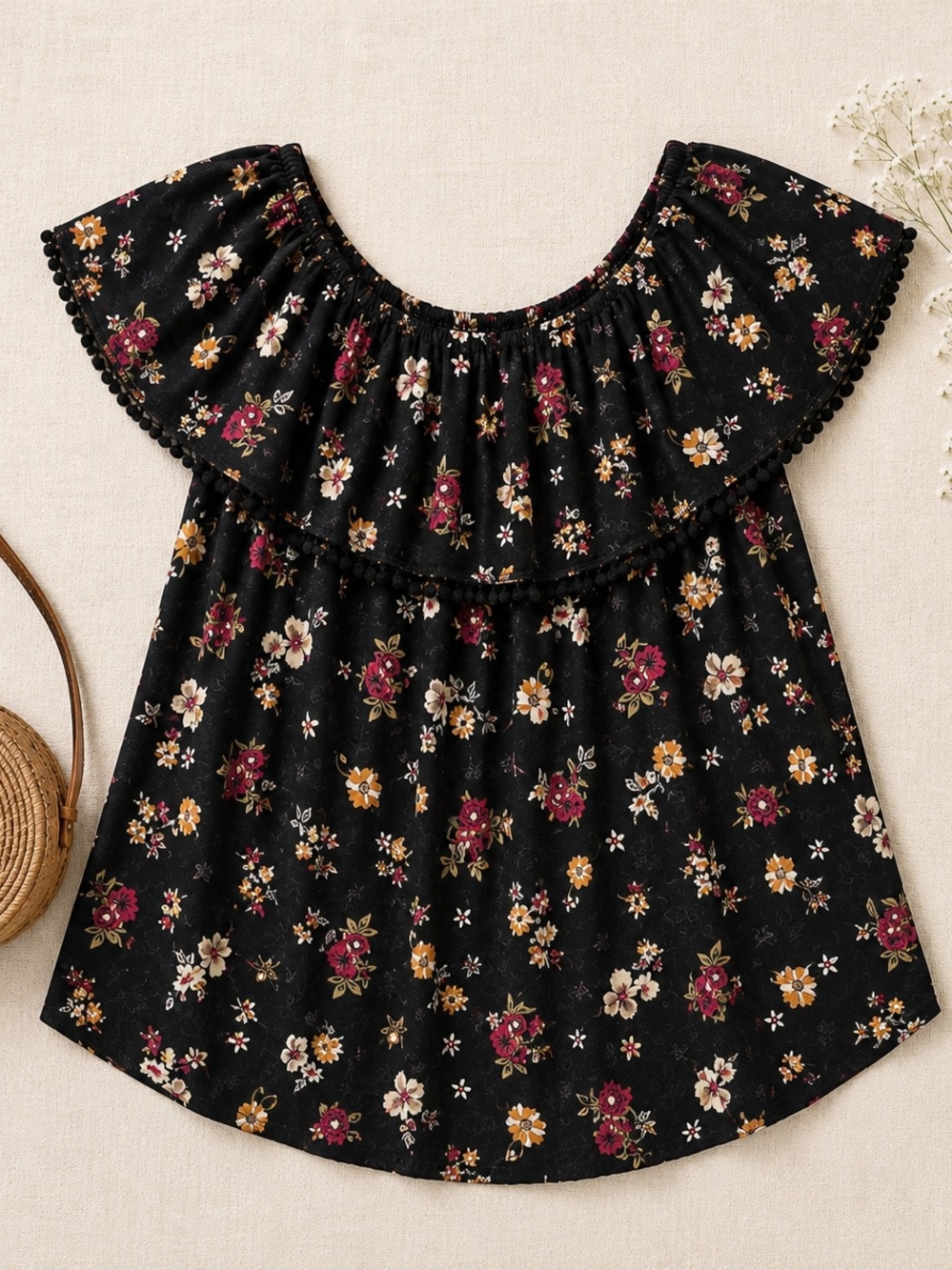 Faded Glory 1X Floral Off Shoulder Boho Prairiecore Top